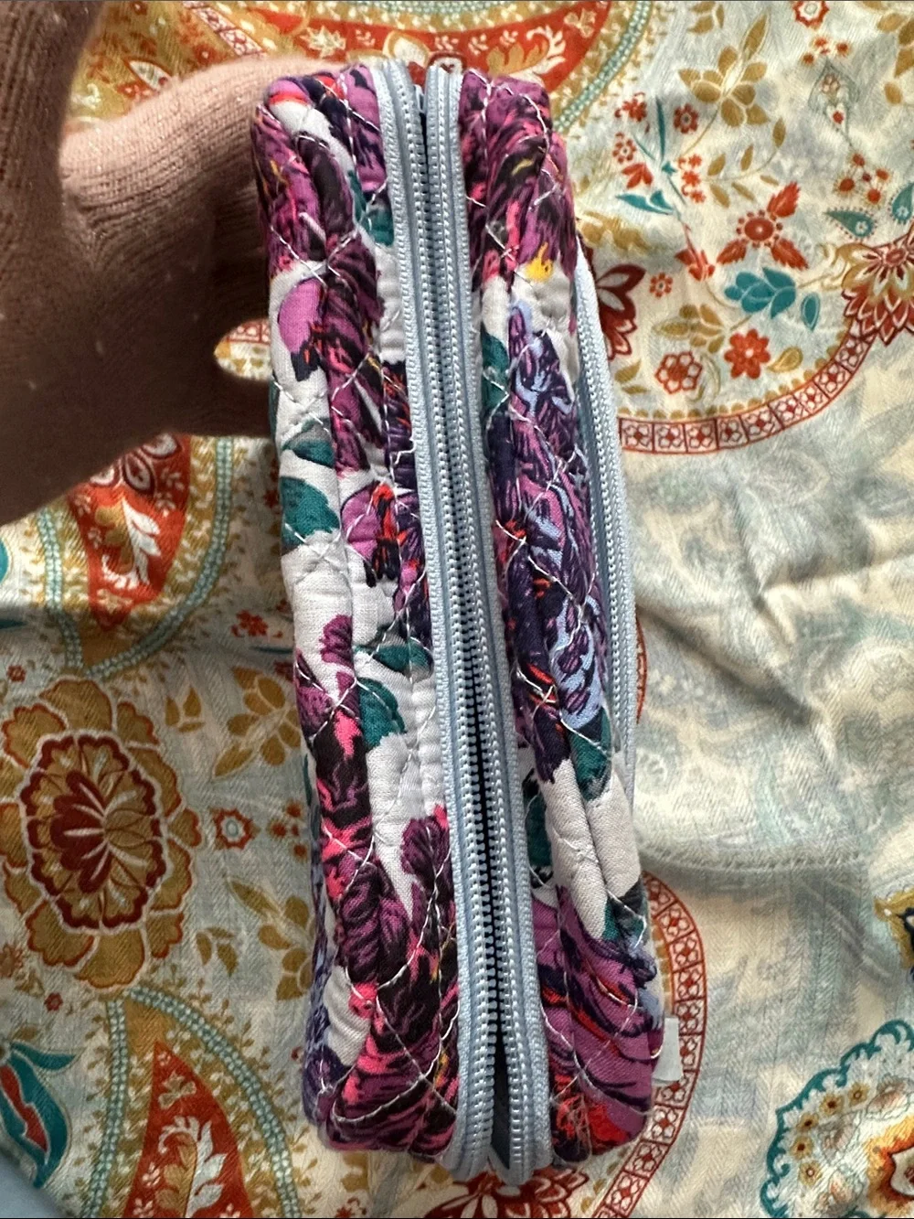 Vera Bradley Quilted Floral Cosmetic Pouch in Purple, Teal & Pink
